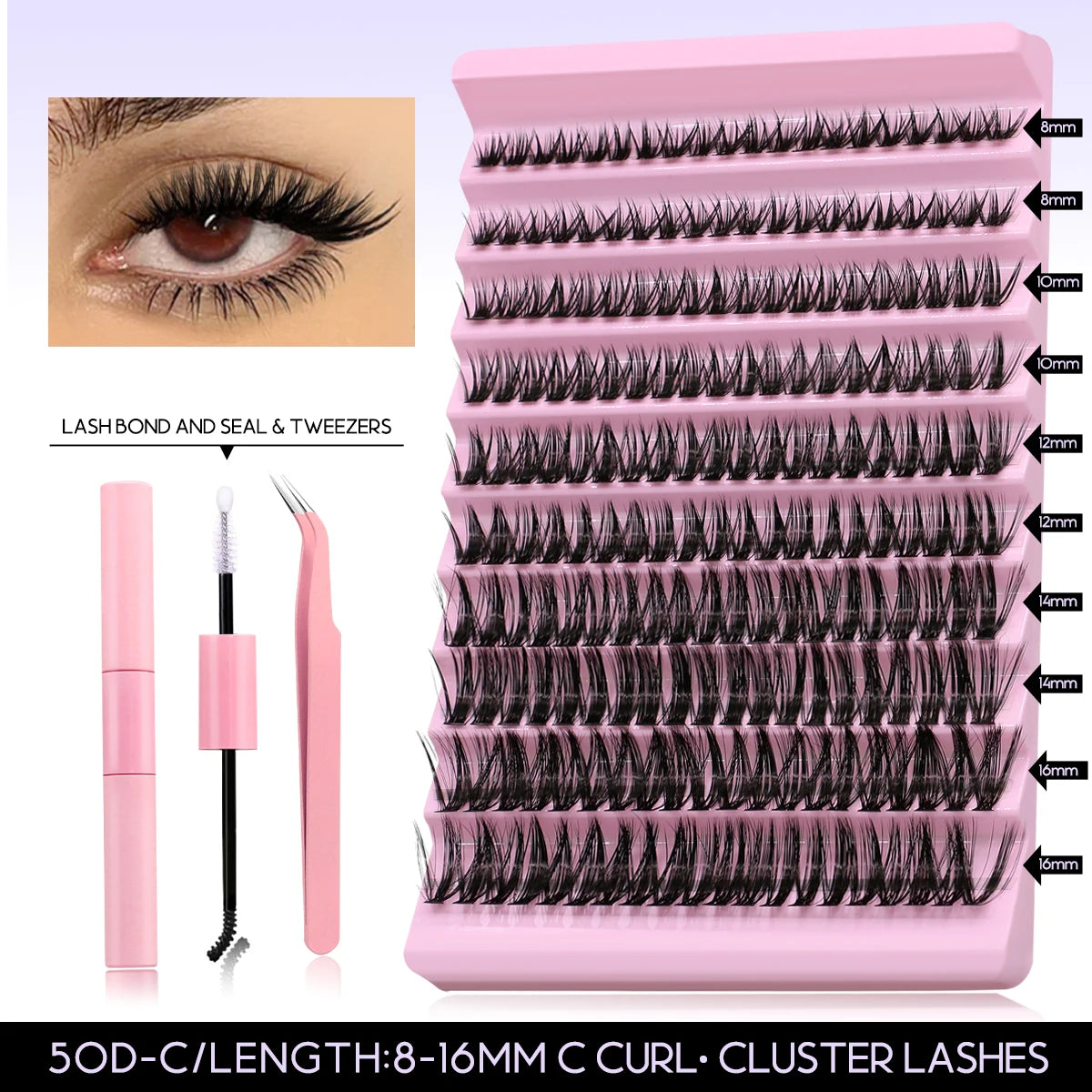 GROINNEYA DIY Lash Extension Kit Volume Lash Clusters Individual Lashes Thick Eyelash Extension Lash Bond & Seal & Lash Tweezers