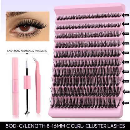 GROINNEYA DIY Lash Extension Kit Volume Lash Clusters Individual Lashes Thick Eyelash Extension Lash Bond & Seal & Lash Tweezers