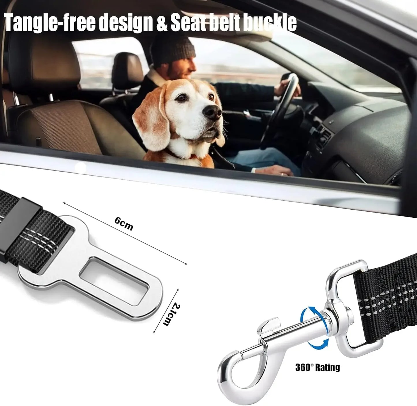 2-in-1 Dog Car Seatbelt Headrest Restraint Adjustable Reflective Pet Safety Seat Belt Clip Buckle Tether Large Medium Small Dogs