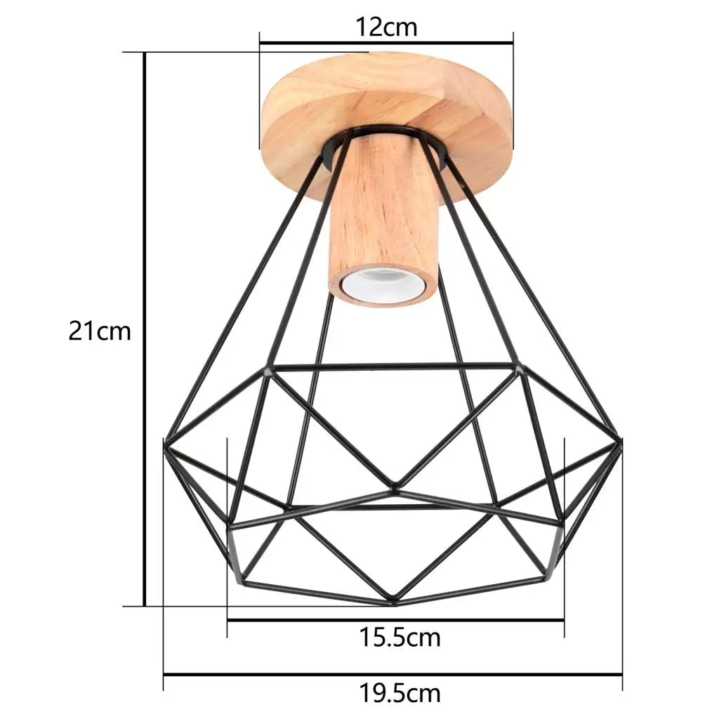LED E27 Ceiling Lights Vintage Industrial Wood Ceiling Lamp for Kitchen Living Room Bar Restaurant Wire Cage Lampshade Lighting