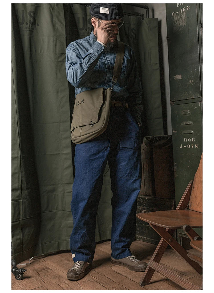 Bronson Repro USN Chambray Work Shirt Rugged Men's Selvedge Workwear Light Blue