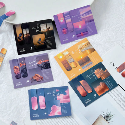 2 pcs Creative scenic magnetic bookmark Student decorative book holder reading accessories Student office Supplies