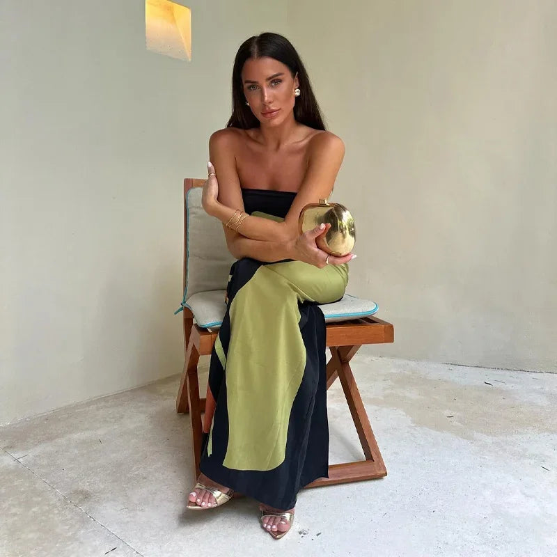 Summer Avocado Print Strapless Dress Women Fashion Loose Off Shoulder Contrast Color Dresses  Sexy Ladies Holiday Streetwear