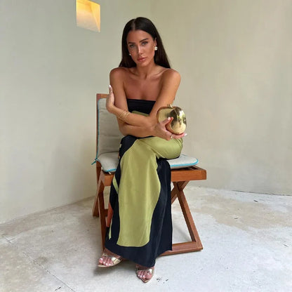 Summer Avocado Print Strapless Dress Women Fashion Loose Off Shoulder Contrast Color Dresses  Sexy Ladies Holiday Streetwear