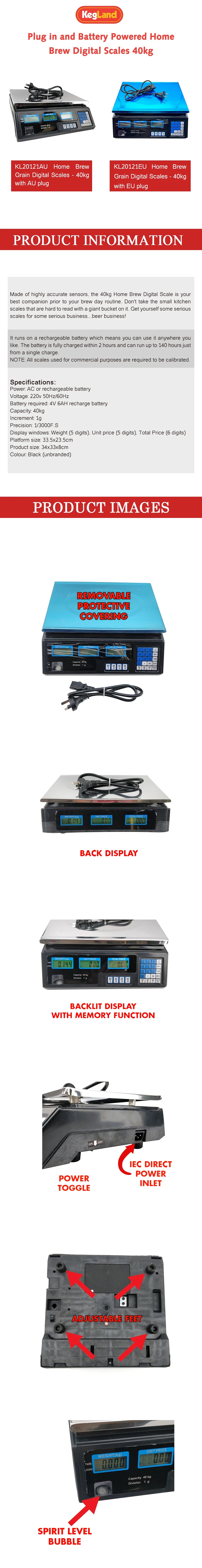 KegLand Grain Digital Scales - 40kg  Kitchen  Fruit Supermarkets  Beer Brewing  Equipment