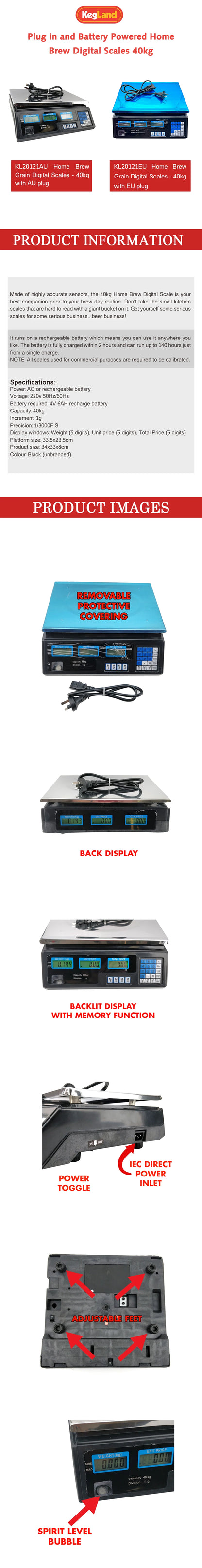 KegLand Grain Digital Scales - 40kg  Kitchen  Fruit Supermarkets  Beer Brewing  Equipment