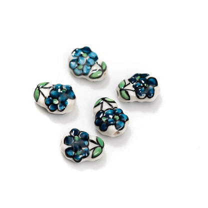 5pcs Artisan Hand-Painted Ceramic Beads Featuring Delicate Multi-Colored Floral Motifs Z717