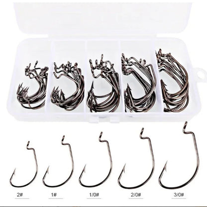 Crank Hook Set 50pcs/Box 2# 1# 1/0# 2/0# 3/0# Having Barbs Carp Snap Fishing Big Hooks Tackles Fish Hook Sets Suit