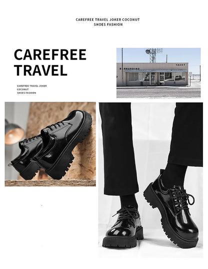 STRONGSHEN Men Patent  Leather Shoes Round Toe Casual Platform Business Shoes Fashion Wedding Banquet Party Formal Dress Shoes