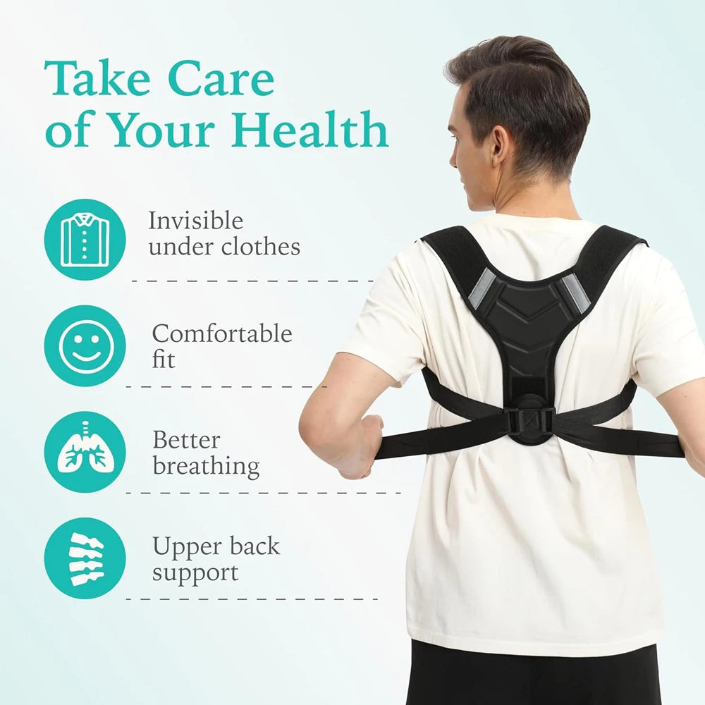 1PCS Back Brace Posture Corrector for Upper & Lower Back Pain Relief - Adjustable, Unisex, Clavicle Support, Improves Posture