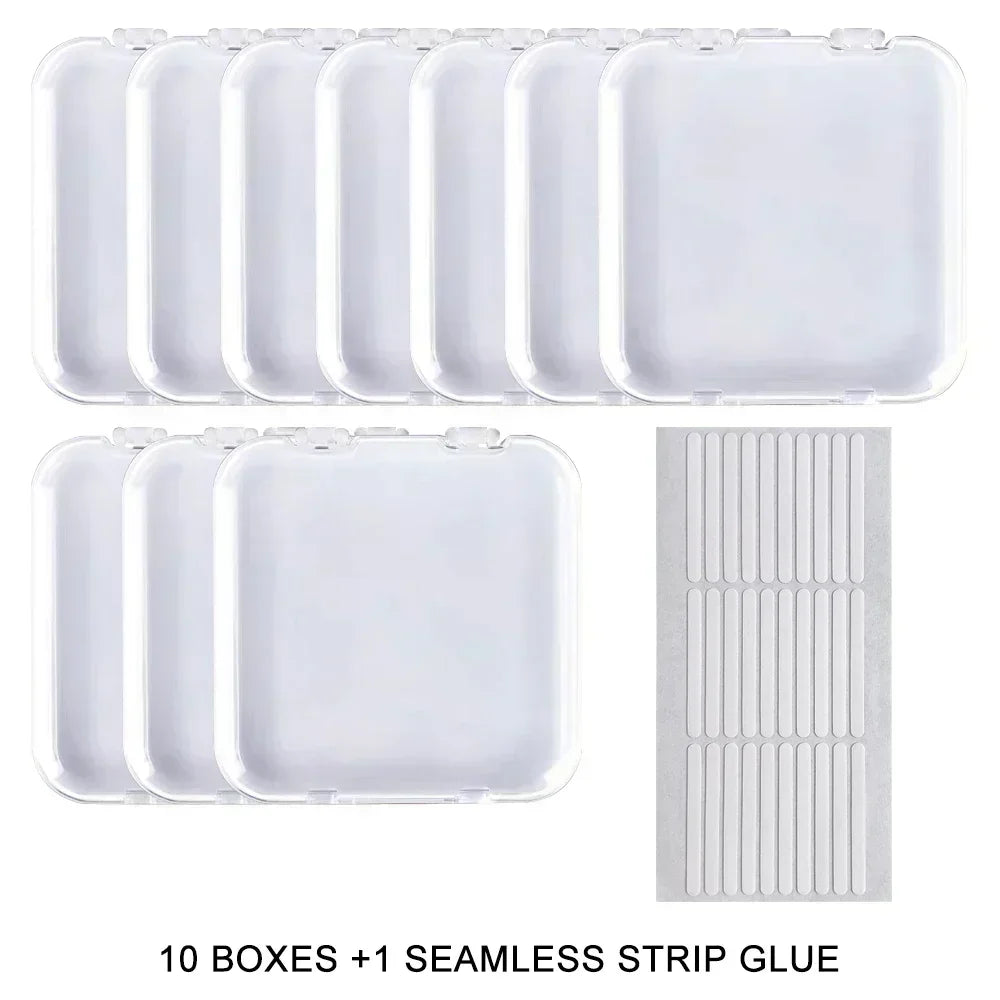 10PCS Press-On Nail Storage Acrylic Boxes with Adhesive Sheets Transparent Clear Nail Boxes Jewelry Storage Tool&Accessories
