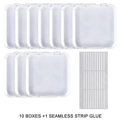10PCS Press-On Nail Storage Acrylic Boxes with Adhesive Sheets Transparent Clear Nail Boxes Jewelry Storage Tool&Accessories