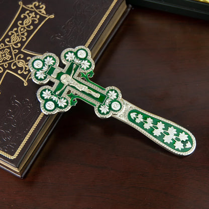 Orthodox Church Handle Blessing Church Cross Gold Plated Colorful Enamel Jesus Crucifix icon Cross With INRI For Prayer