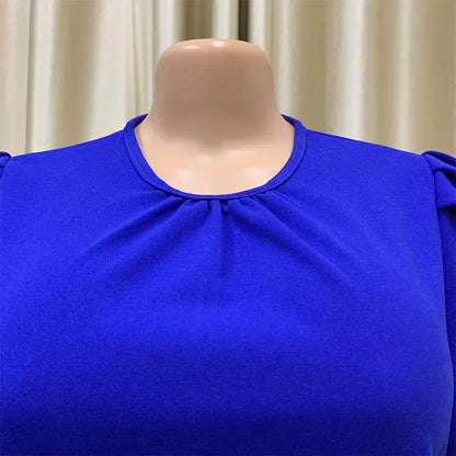 Elegant Office Dresses Pleated Woman 2025 New O Neck Short Sleeve Mid Calf Formal Business Work Wear Dress Midi Vestidos Mujer