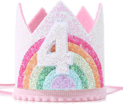 Felt Rainbow Theme Birthday Party Crown 1st 2nd 3rd Happy Birthday Party Decor Kids Baby Shower Party Number Hat Unicorn Party