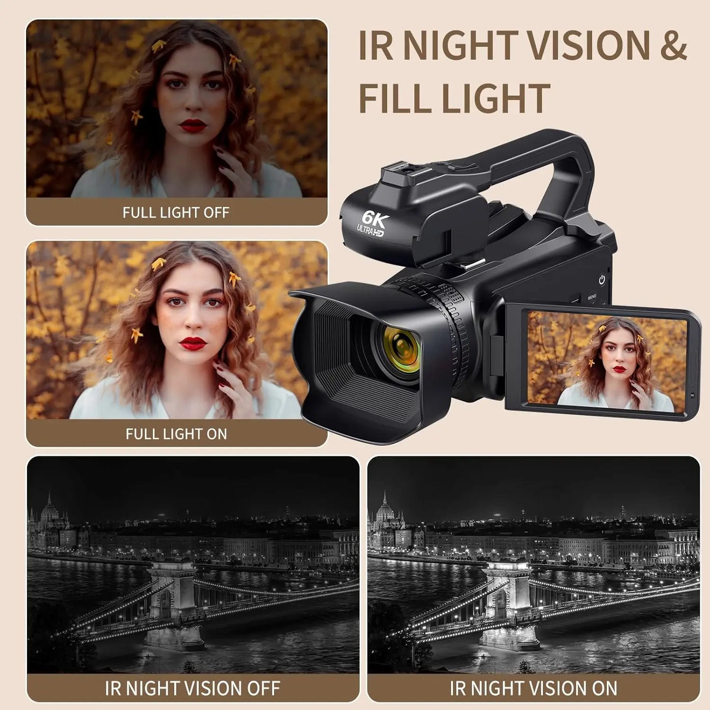6K Professional Video Cameras for Photography 64MP Ultra HD 18X Digital Zoom Camcorders YouTube Live Streaming Vlog Recorder