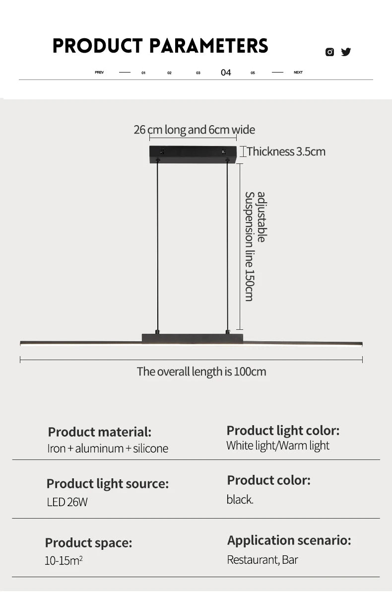 Dining hanging Chandelier  Modern Strip Pendant  Light For Kitchen Office Bedroom Hang Light Home Décor Lighting Fixtures