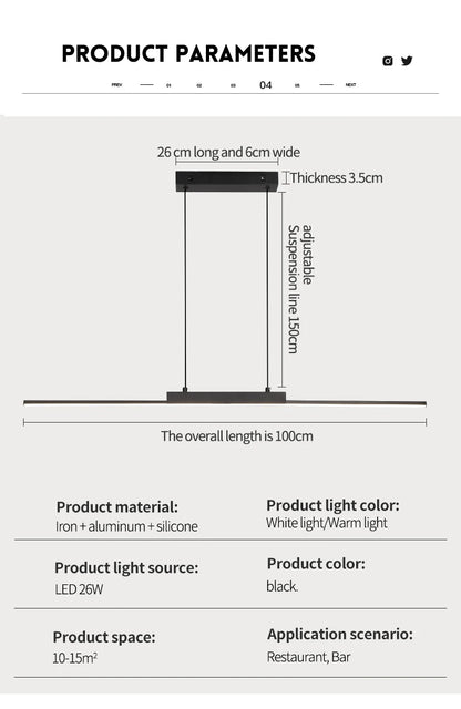 Dining hanging Chandelier  Modern Strip Pendant  Light For Kitchen Office Bedroom Hang Light Home Décor Lighting Fixtures