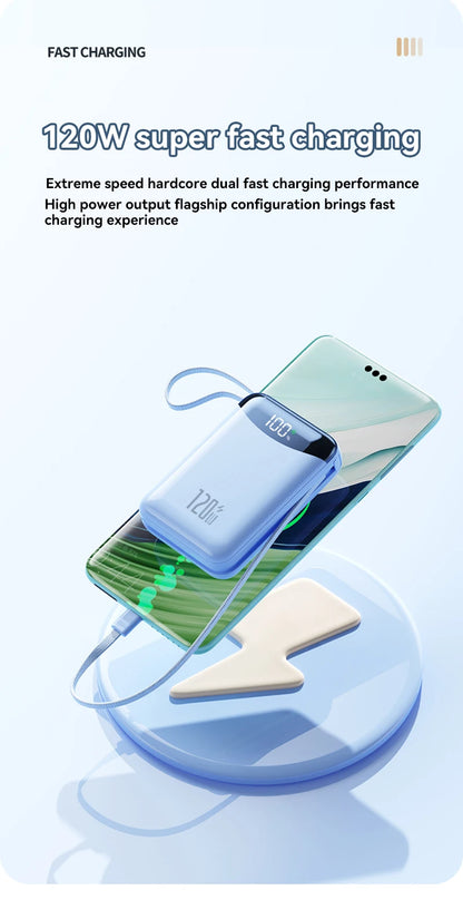 120W Power Bank With Charging Cables 100000mah Large Capacity Portable External Battery For Multi Phones Emergency Supply