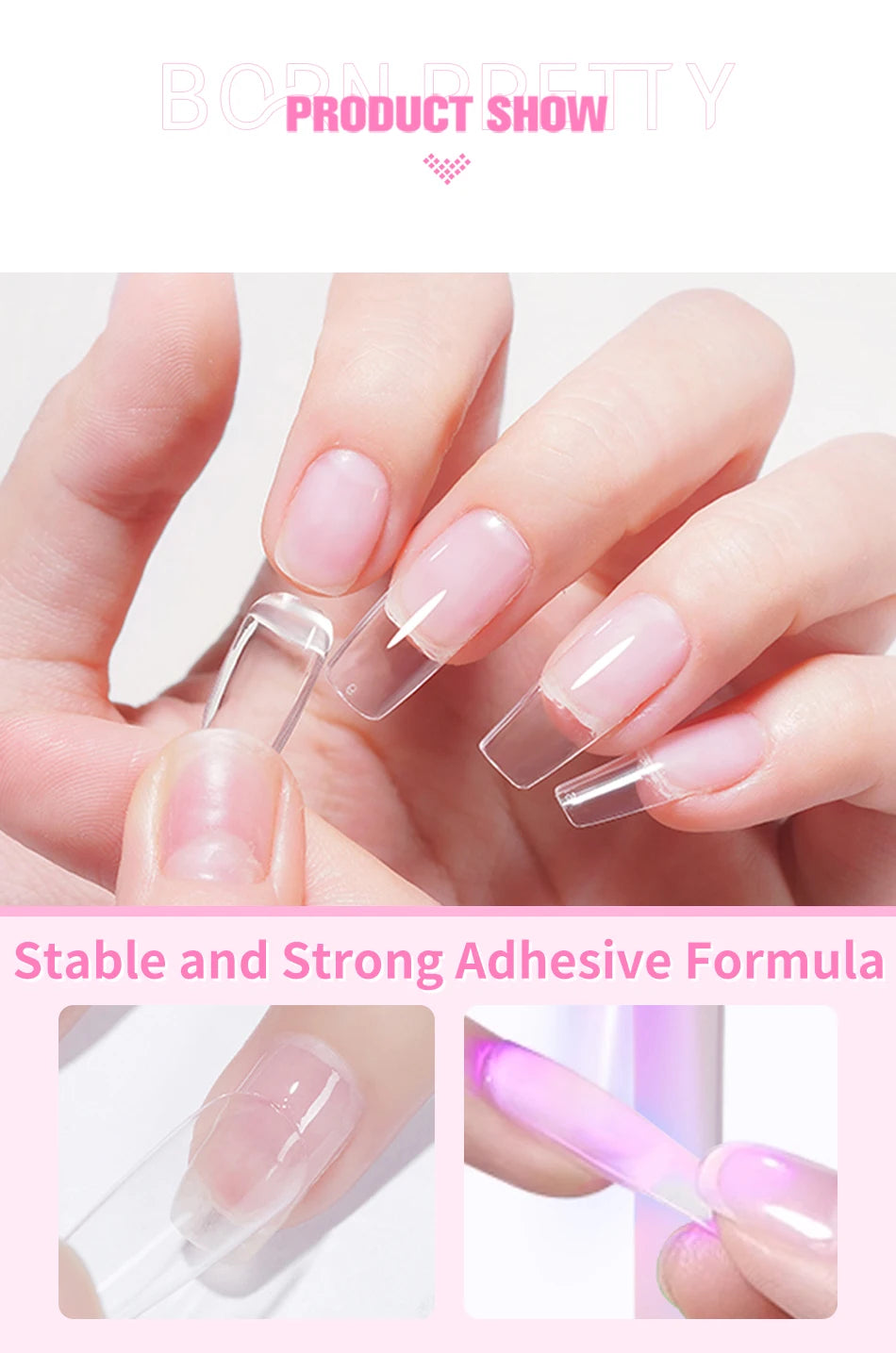 BORN PRETTY 6 IN 1 Nail Glue Gel 15ML for Acrylic Nails Soak off Base Gel Top Coat UV Extension Nail Gel False Nail Tips Gel