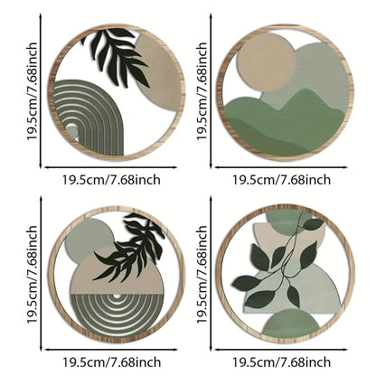 4PC Bohemian Wooden Wall Art Decor, Hollow Rustic Farmhouse Hanging Sculptures for Living Room, Bedroom, Outdoor Patio