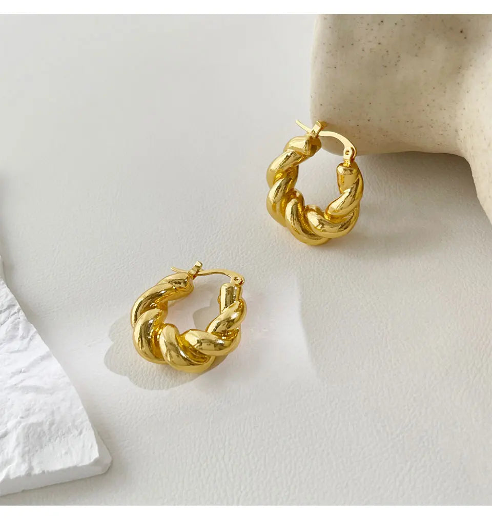 Peri'sBox Trendy Minimalist Twisted Hoop Earring for Women Gold/Silver Color Zinc Alloy Huggie Earrings бижутерия женщин Gifts