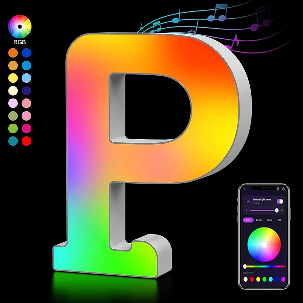 Smart LED Letters Lights Alphabet Light Decorative Name Letter Number Lamp Night Light USB MeRGBW App Music Sync Logo Game Home