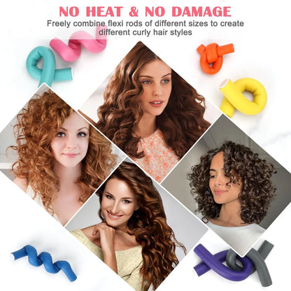 42-Pack Flexible Hair Curling Rod Hair Curler Makers Soft Foam Bendy Twist Curls Flexi Rollers Styling Tools Hair Roller No Heat