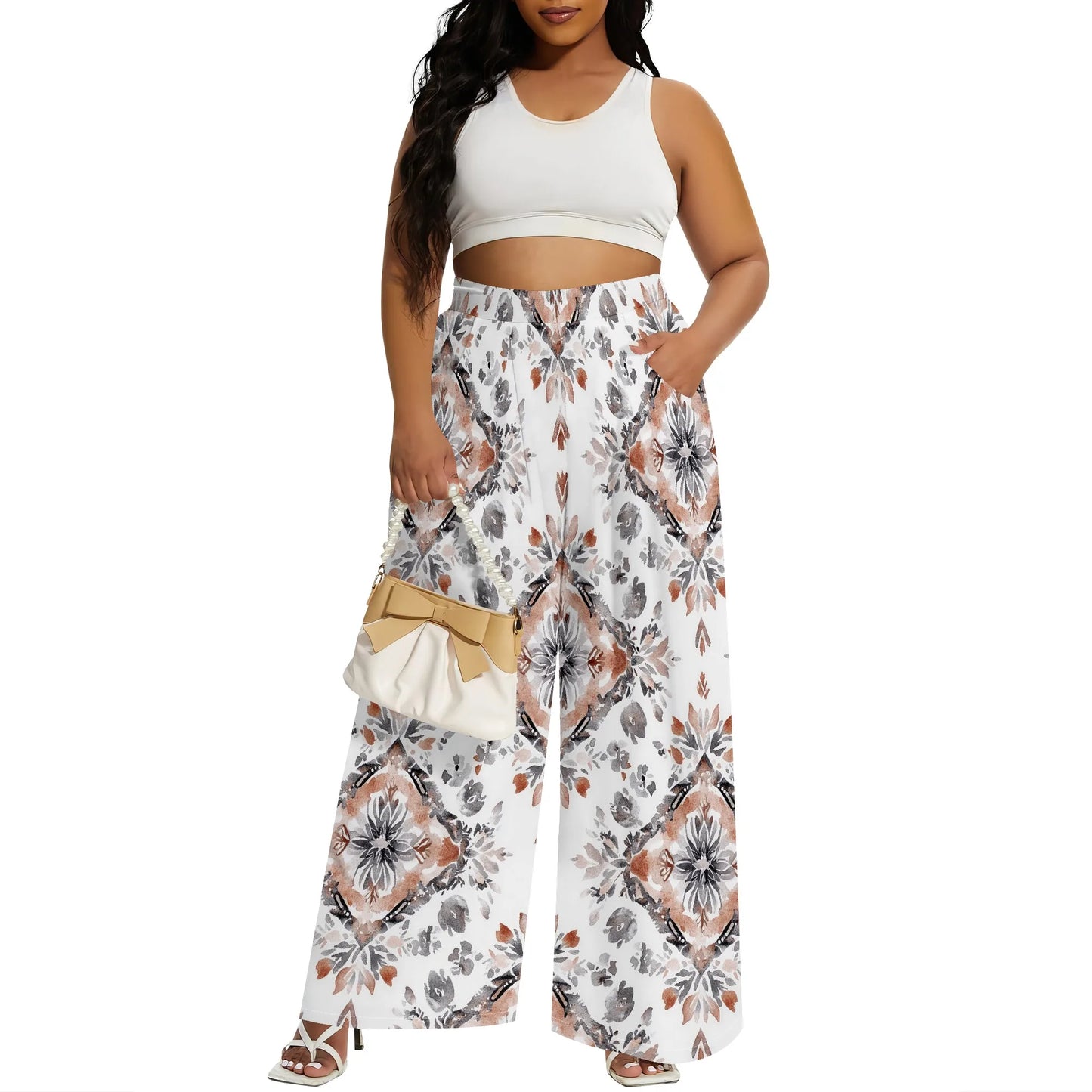 2025 Spring Palazzo Pants for Women High Waisted Wide Leg Stretchy Loose Fit Casual Trousers Party Pants with Pocket