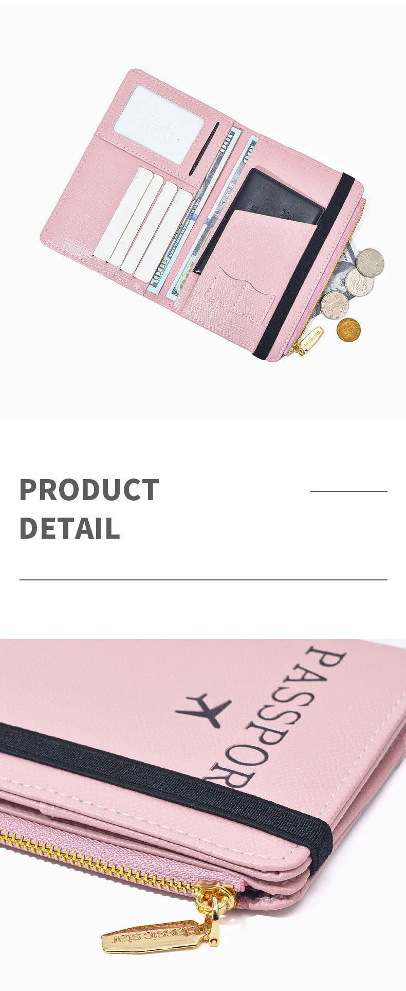 RFID Blocking Passport Wallets Zipper Waterproof Wallet  Hand holder Anti-Theft Cell Phone Purse Travel Accessories