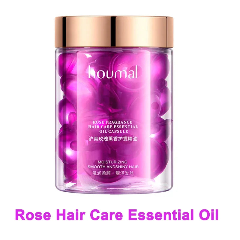30Pcs Rose Essential Oil Vitamin Capsules Supple Dry Hair Keratin Plant Complex Oil Dry Damaged Hair Repair Female Silky Serum