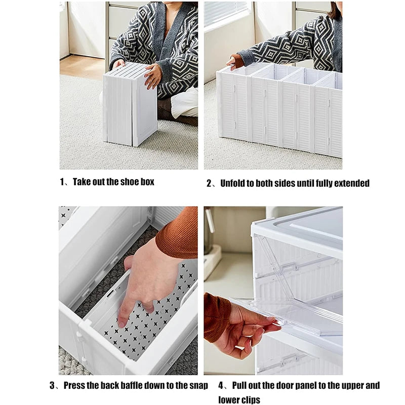 3/6 Layers Foldable Shoes Storage Box Transparent Sneaker Shoes Box Stackable Dustproof Cabinet Shoe Organizers Rack Shelf