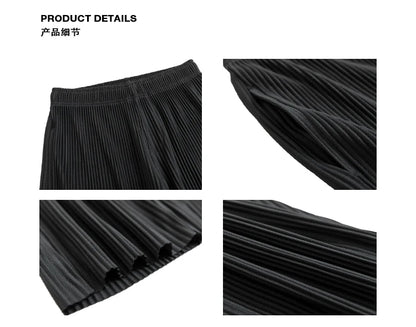 Summer Pleated Pants Men Fashion Gray Black Casual Pants Men Japanese Streetwear Loose Straight Ice Silk Pants Mens Trousers