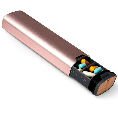 1Pcs 7 Day Weekly Pill Organizer,Premium Stylish Aluminum and Wood Large Capacity Pill Box for Supplements,Vitamins and Medicine