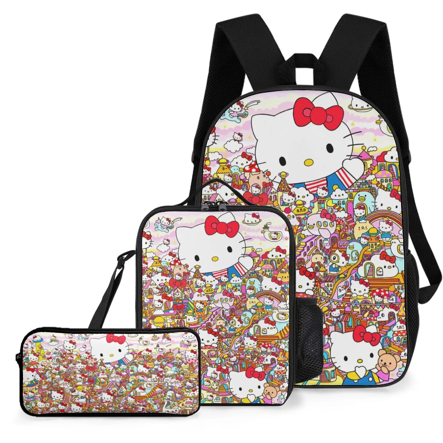 School Bag Printed Book Bag School Bags Boys 17 Inch Pencil Case School Backpack Lunch Bag Hello Kitty Sanrio