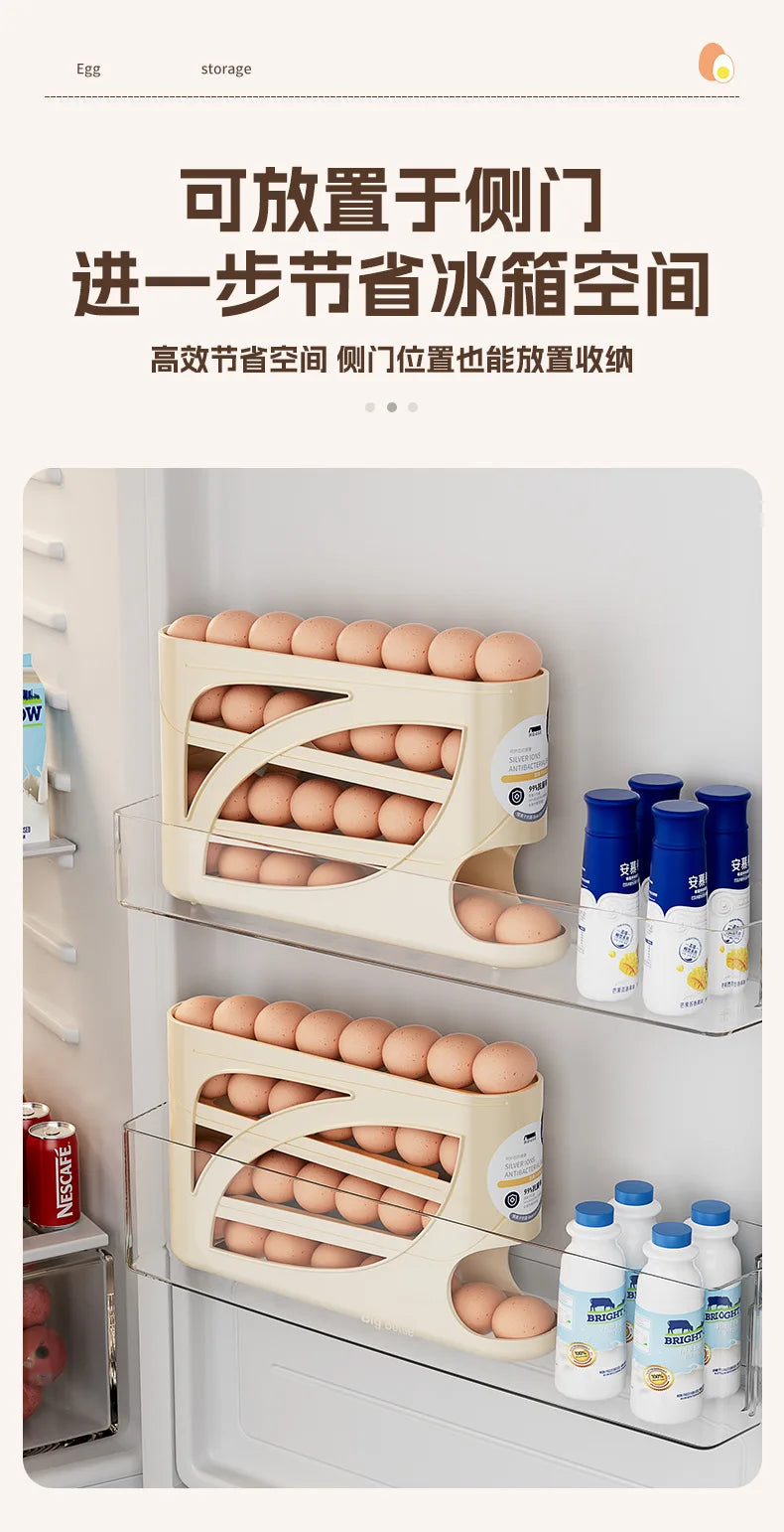 Large Capacity 30 Eggs Holder for Fridge Auto Rolling Egg Organizer, Space-Saving, 4 Tiers Fridge Egg Rack Eggs Dispenser