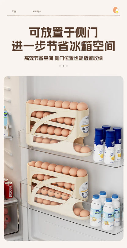 Large Capacity 30 Eggs Holder for Fridge Auto Rolling Egg Organizer, Space-Saving, 4 Tiers Fridge Egg Rack Eggs Dispenser