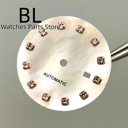 BLIGER 24.5mm Watch Dial Hand Set Sunburst Gray Rose White Mother Pearl Dial Roman Diamond Index Fit NH05 Movement Women Watches