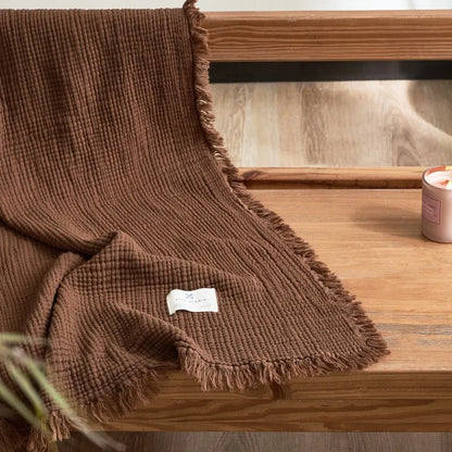 Maillard Cotton Blankets Four Layers Of Gauze Sofa Cover Blanket With Tassel AB Side Office Nap Decorative Bed Muslin Blanket