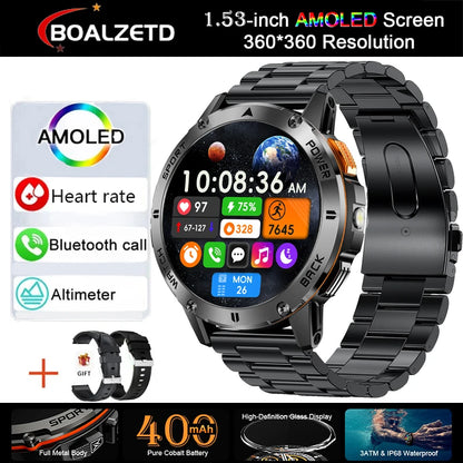 New Military Sports GPS Smart watch AMOLED HD IP68 outdoor NFC Sport Watch Fitness tracker Health monitor BT call LED flashlight