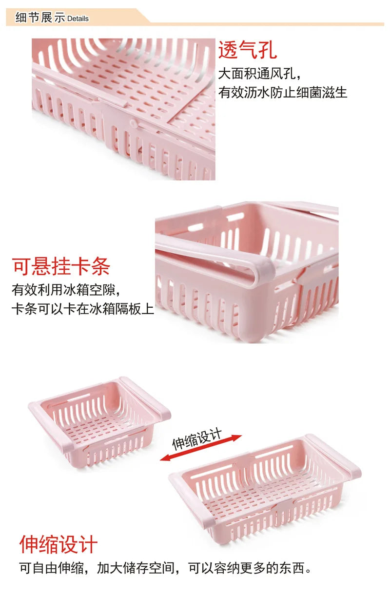 Fridge Organizer Multifunctional Storage Box Kitchen Scalable Save Space Drawer Plastic Fruit Egg Food Divider Layer Shelf