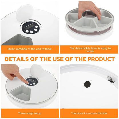 Automatic Pet Feeder 6-Grids 24 Hour Timing Wet/Dry Snacks Feeding Device Battery Powered For Cats Dogs Foods Dispenser NEW