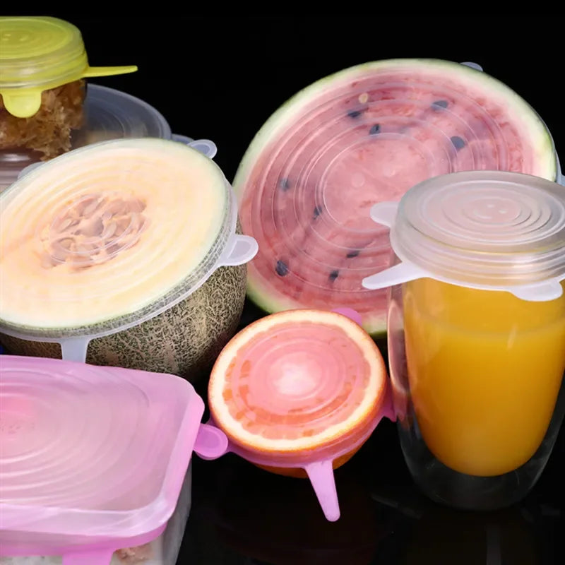 6 Pcs Silicone Covers Stretch Lids for Kitchen Microwave Food Caps Food Universal Dish Stretch Lids for Cans Kitchen Accessories