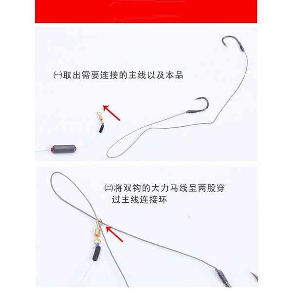 5Pack/50 Hooks Fishs Tool Tied Good Strong Horse Line Double Hook Pair Hook Fishs Hooks Fishing Gear Accessories Sub-line Hooks