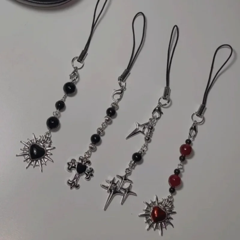 handmade Gothic mobile phone accessories | Gift | Y2K | Neo Gothic | Red and Black | Star | Cross