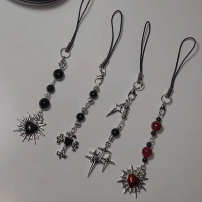 handmade Gothic mobile phone accessories | Gift | Y2K | Neo Gothic | Red and Black | Star | Cross