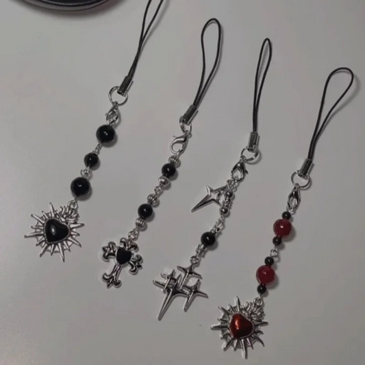 handmade Gothic mobile phone accessories | Gift | Y2K | Neo Gothic | Red and Black | Star | Cross