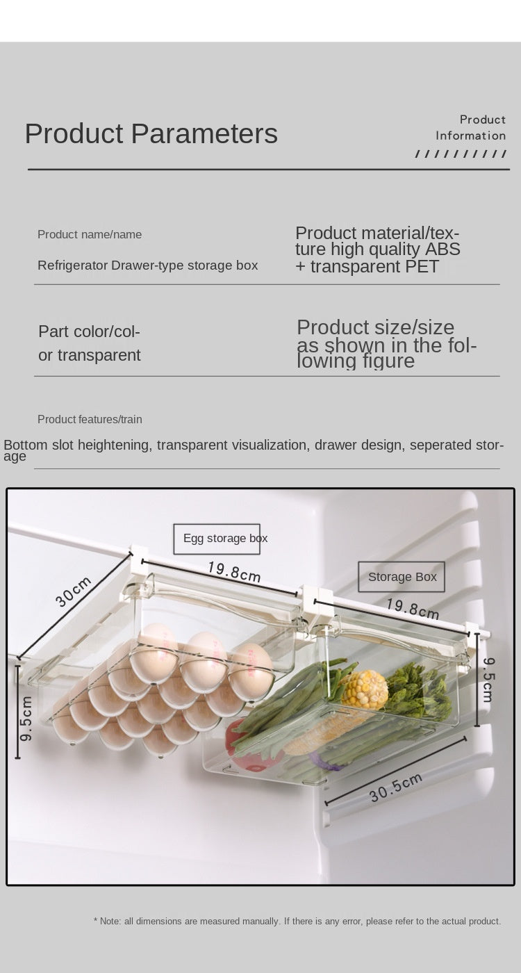 NEW Refrigerator Drawer Plastic Clear Fridge Organizer Slide Under Shelf Drawer Box Rack Holder Kitchen Fruit Food Storage Box