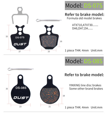 DUST 1Pair Semi-Metal Bicycle Hydraulic Disc Brake Pads MTB Mountain Bike Parts for SHIMANO XT XTR M315 SRAM Avid BB5 BB7 E1 E3