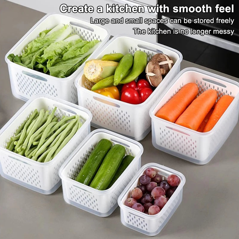 1pcs Refrigerator Storage Box Fridge Organizer Fresh Vegetable Fruit Drain Basket Storage Container Pantry Kitchen Organizer